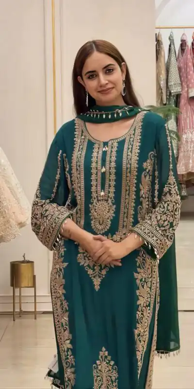 SR 1716 Teal Colour Faux Georgette Salwar Suit with Lace Work. Introductory Price ₹2449. Delivery 4-6 Working Days. Shop now. | Casual Suits, Jump Suits, Creative suits, Designer Suits, Palazzo Suits, Party Wear Suits, Patiala Suits, Salwar suit, Straight Suits