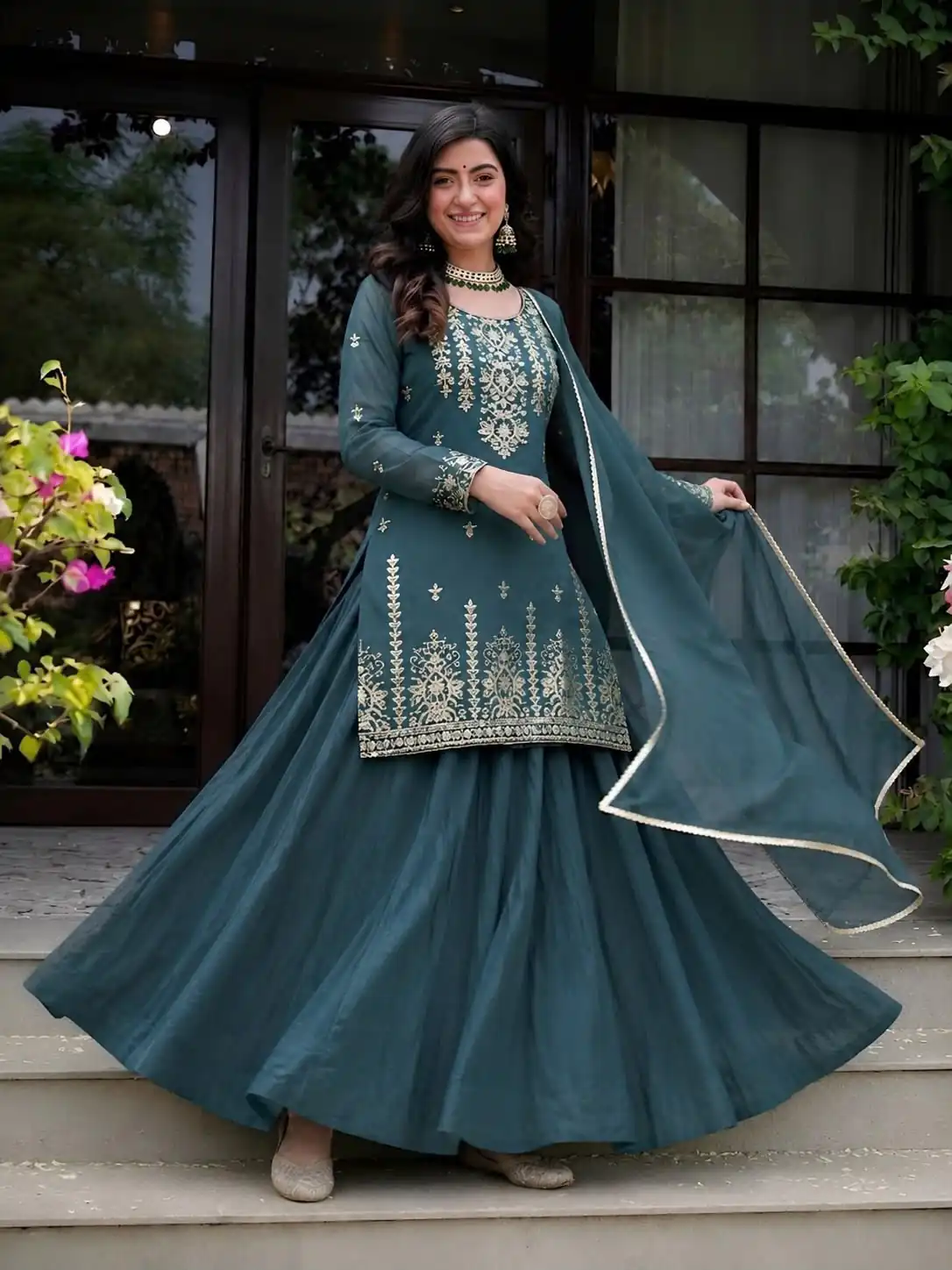 MD 3101 Teal Roman Cotton Lehenga Choli. Perfect for Wedding, Party, Makar Sankranti, Pooja, Anniversary – Grab it for ₹2099. Delivery 4-6 Working Day | Bollywood Lehenga, Creative Lehenga, Designer Lehenga, Embroidered Lehenga, Lehenga, Party Wear Lehenga