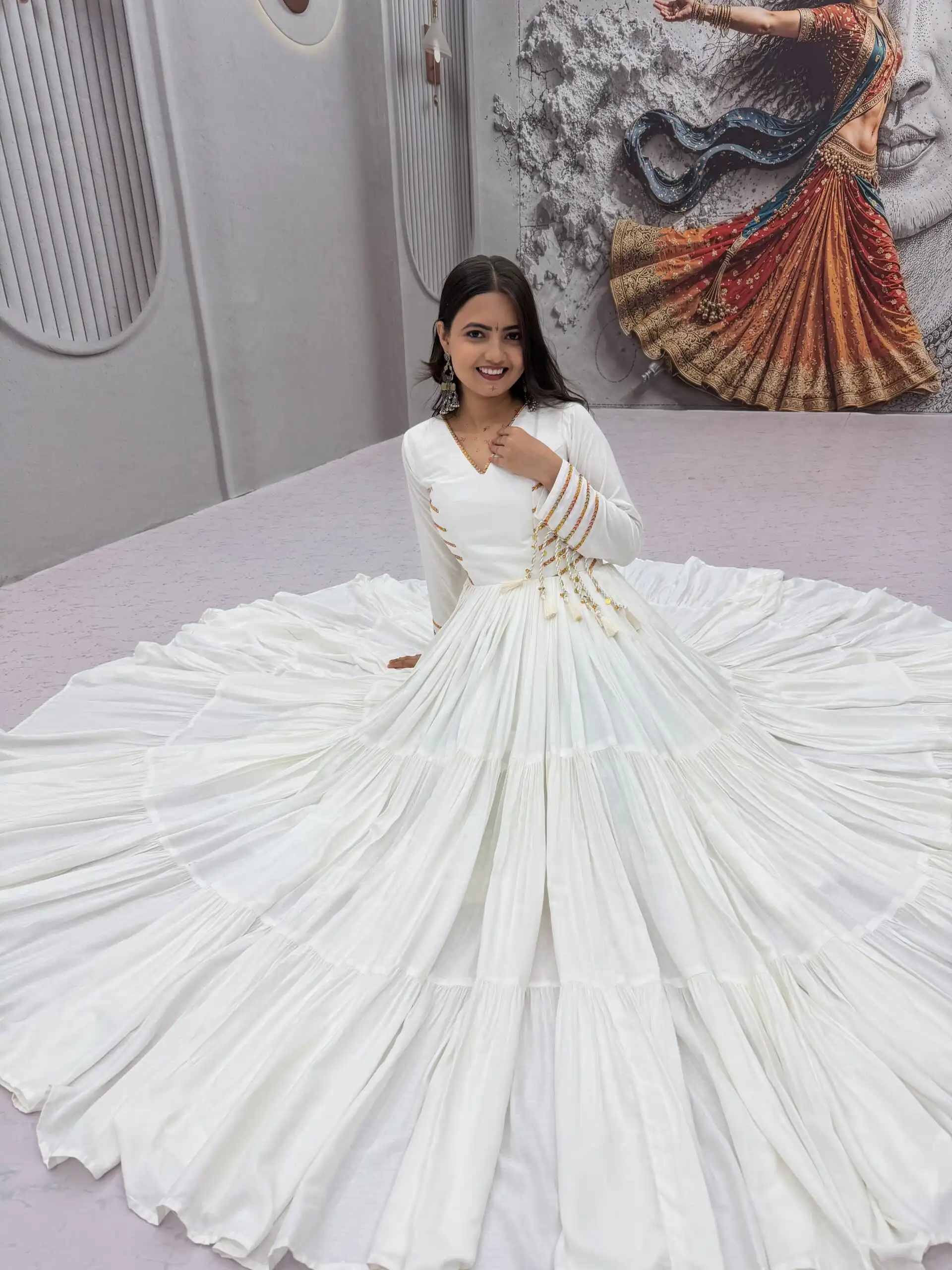 PC 590 White in Color Pure Cotton ace Work Gown . Wedding, Party, Festive, Events Get it for ₹2449. Delivery 4-6 Working Days. Best Online Shop now. | Bollywood Gowns, Creative Gowns, Designer Gowns, Embroidered Gowns, Gowns, Party Wear Gowns