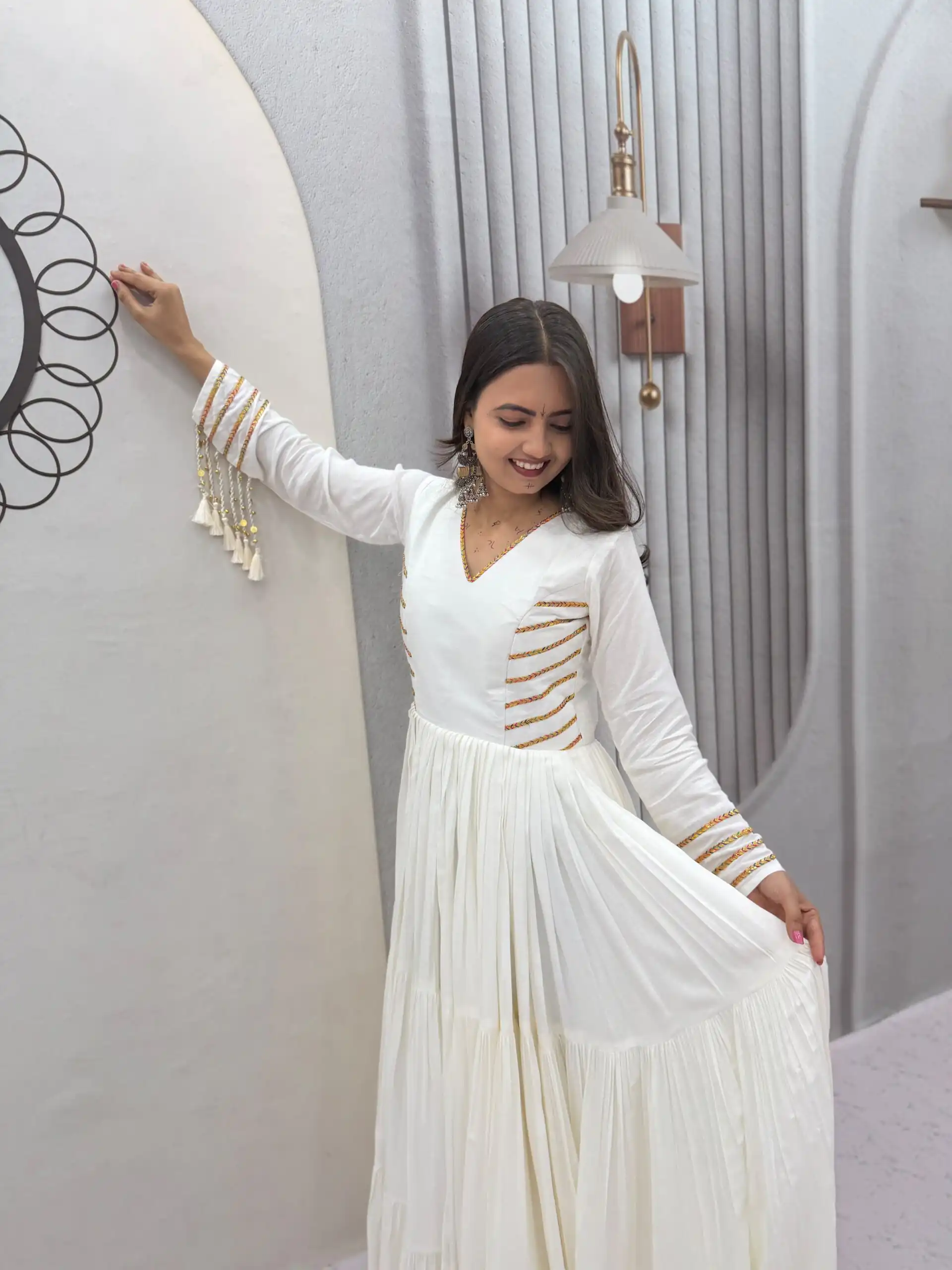 PC 590 White in Color Pure Cotton ace Work Gown . Wedding, Party, Festive, Events Get it for ₹2449. Delivery 4-6 Working Days. Best Online Shop now. | Bollywood Gowns, Creative Gowns, Designer Gowns, Embroidered Gowns, Gowns, Party Wear Gowns