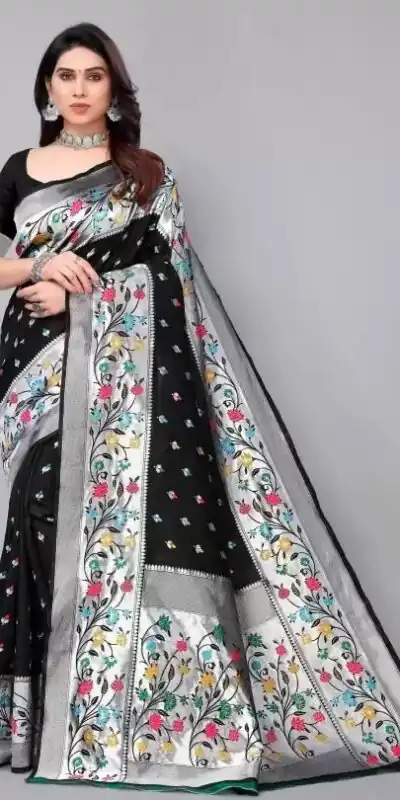 KPR 295 Black Soft Lichi Silk Cloth Saree Perfect for Wedding, Party, Family Gatherings, Sangeet, Ethnic Day – . Festive Deal ₹1449. Delivery 4-6 Workin | Creative Sarees, Bollywood Sarees, Designer Sarees, Embroidered Sarees, Ethnic Saree, Modern Digital sarees, Party Wear Sarees, Sarees