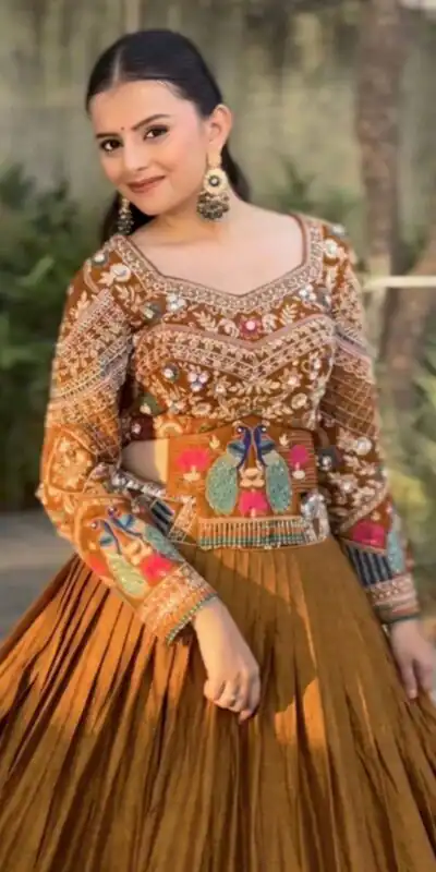 PC 579 Mustered Chinon silk Lehenga Choli with Sequins Work & Embroidery Work. Now at just ₹2749. Delivery 4-6 Working Days. Shop now. | Bollywood Lehenga, Creative Lehenga, Designer Lehenga, Embroidered Lehenga, Lehenga, Party Wear Lehenga