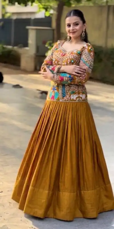 PC 579 Mustered Chinon silk Lehenga Choli with Sequins Work & Embroidery Work. Now at just ₹2749. Delivery 4-6 Working Days. Shop now. | Bollywood Lehenga, Creative Lehenga, Designer Lehenga, Embroidered Lehenga, Lehenga, Party Wear Lehenga