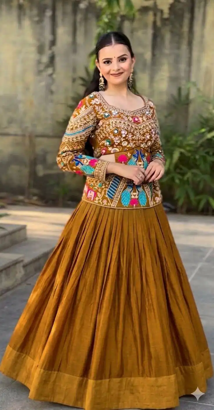 PC 579 Mustered Chinon silk Lehenga Choli with Sequins Work & Embroidery Work. Now at just ₹2749. Delivery 4-6 Working Days. Shop now. | Bollywood Lehenga, Creative Lehenga, Designer Lehenga, Embroidered Lehenga, Lehenga, Party Wear Lehenga