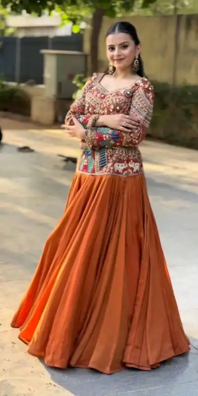 PC 579 Orange Chinon silk Lehenga Choli with Sequins Work & Embroidery Work. Now at just ₹2749. Delivery 4-6 Working Days. Shop now. | Bollywood Lehenga, Creative Lehenga, Designer Lehenga, Embroidered Lehenga, Lehenga, Party Wear Lehenga