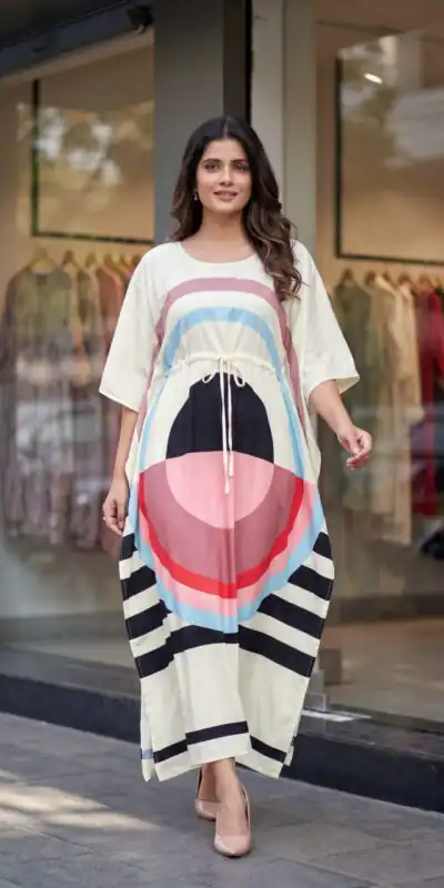 INLI Kaftan vol 7.0 Trendy White French Crape Prints Kaftan Kurti . Get it for ₹1399. Delivery 4-6 Working Days. Shop now. | Bollywood Kurti, Creative Kurtis, Designer Kurti, Kurti, Party Wear Kurti, Selfie Kurti