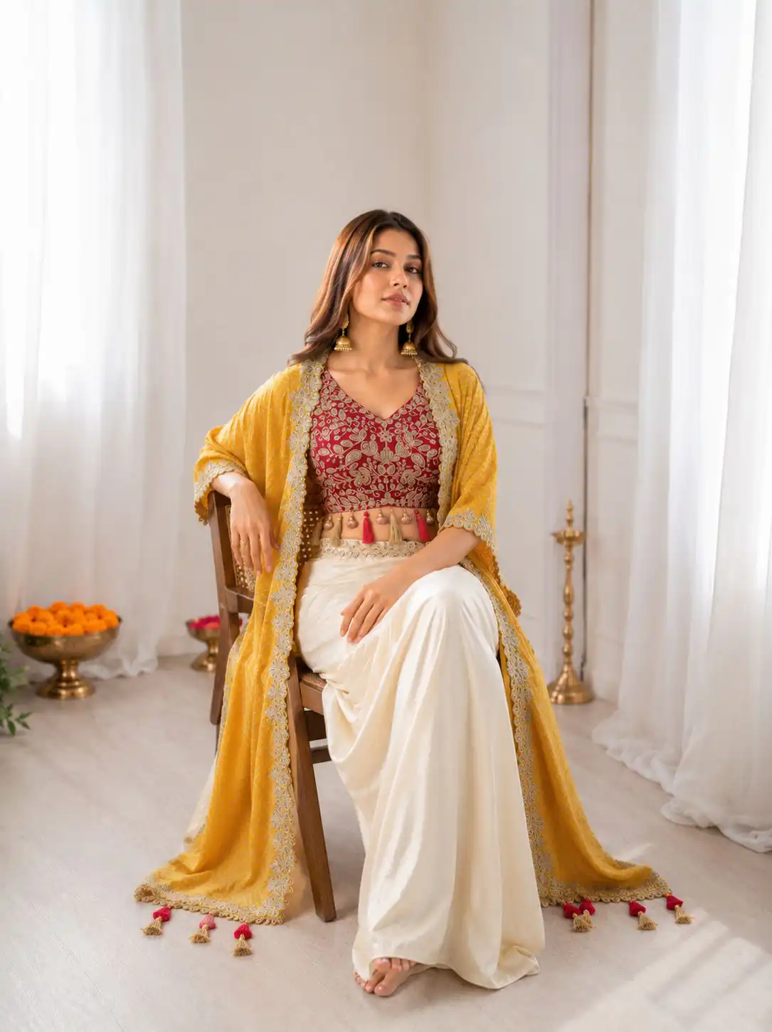 Perfect for Wedding, Party, Festival Celebrations, Holi, Pooja – BB 48 Yellow Yellow Crepe Silk Dhoti Suit. Introductory Price ₹2099. Delivery 4-6 Working | Casual Suits, Jump Suits, Creative suits, Designer Suits, Palazzo Suits, Party Wear Suits, Patiala Suits, Salwar suit, Straight Suits