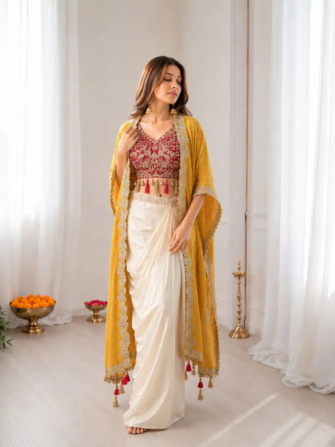 Perfect for Wedding, Party, Festival Celebrations, Holi, Pooja – BB 48 Yellow Yellow Crepe Silk Dhoti Suit. Introductory Price ₹2099. Delivery 4-6 Working | Casual Suits, Jump Suits, Creative suits, Designer Suits, Palazzo Suits, Party Wear Suits, Patiala Suits, Salwar suit, Straight Suits