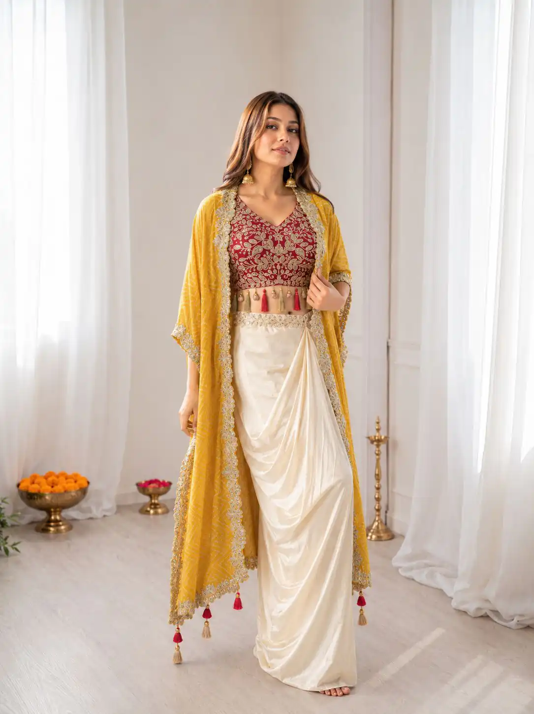Perfect for Wedding, Party, Festival Celebrations, Holi, Pooja – BB 48 Yellow Yellow Crepe Silk Dhoti Suit. Introductory Price ₹2099. Delivery 4-6 Working | Casual Suits, Jump Suits, Creative suits, Designer Suits, Palazzo Suits, Party Wear Suits, Patiala Suits, Salwar suit, Straight Suits