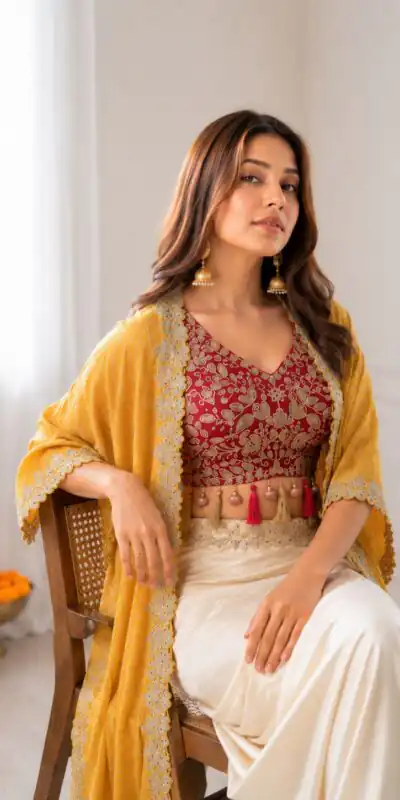 Perfect for Wedding, Party, Festival Celebrations, Holi, Pooja – BB 48 Yellow Yellow Crepe Silk Dhoti Suit. Introductory Price ₹2099. Delivery 4-6 Working | Casual Suits, Jump Suits, Creative suits, Designer Suits, Palazzo Suits, Party Wear Suits, Patiala Suits, Salwar suit, Straight Suits