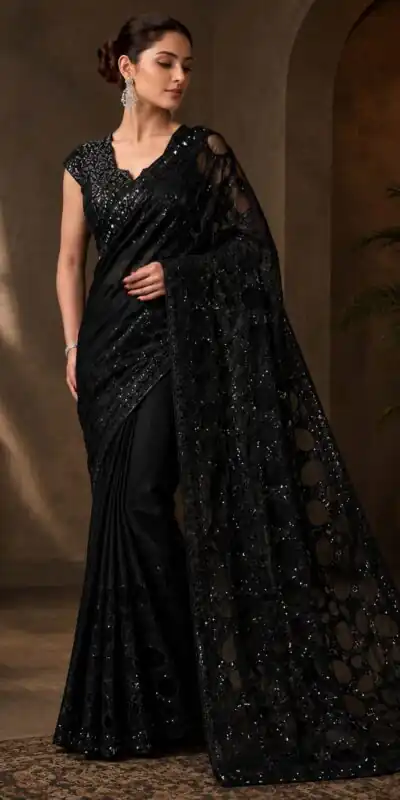 DF 3489 Black Butterfly Net Saree Sequence with Work & Zari Work. Introductory Price ₹1899. Delivery 4-6 Working Days. Shop now. | Creative Sarees, Bollywood Sarees, Designer Sarees, Embroidered Sarees, Ethnic Saree, Modern Digital sarees, Party Wear Sarees, Sarees