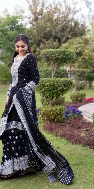 ZB 5064 Black Faux Georgette Salwar Suit with Embroidery Work. Available at ₹2049 only. Delivery 4-6 Working Days. Shop now. | Casual Suits, Jump Suits, Creative suits, Designer Suits, Palazzo Suits, Party Wear Suits, Patiala Suits, Salwar suit, Straight Suits
