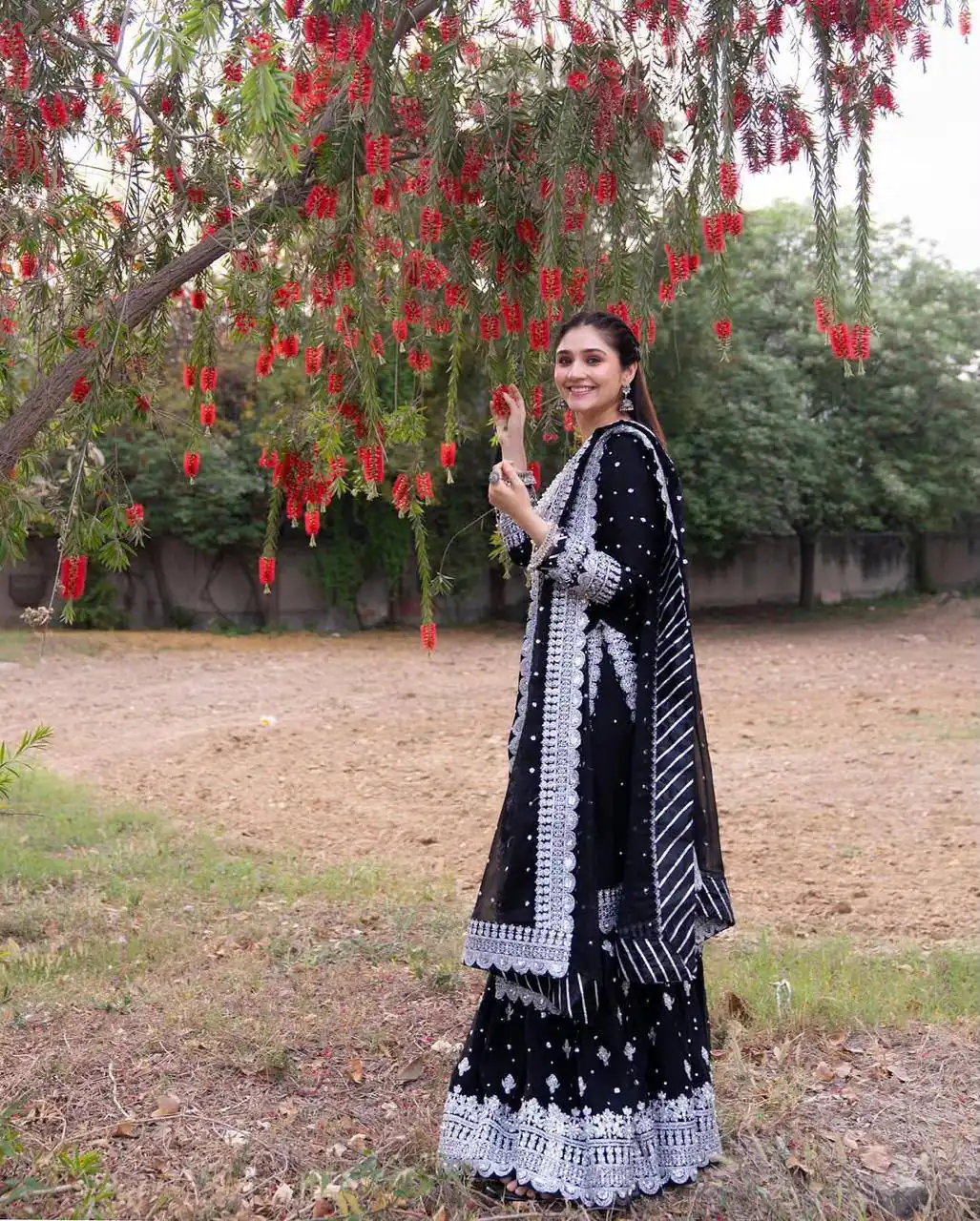 ZB 5064 Black Faux Georgette Salwar Suit with Embroidery Work. Available at ₹2049 only. Delivery 4-6 Working Days. Shop now. | Casual Suits, Jump Suits, Creative suits, Designer Suits, Palazzo Suits, Party Wear Suits, Patiala Suits, Salwar suit, Straight Suits