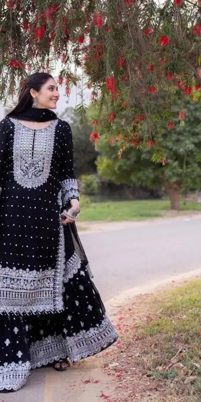 ZB 5064 Black Faux Georgette Salwar Suit with Embroidery Work. Available at ₹2049 only. Delivery 4-6 Working Days. Shop now. | Casual Suits, Jump Suits, Creative suits, Designer Suits, Palazzo Suits, Party Wear Suits, Patiala Suits, Salwar suit, Straight Suits