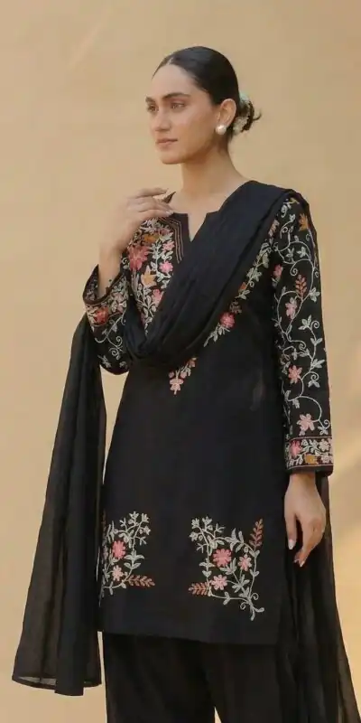 ND 5058 Black | Black Roman Silk Salwar Suit with Embroidery Work. Grab it for ₹2099. Delivery 4-6 Working Days. Shop now. | Casual Suits, Jump Suits, Creative suits, Designer Suits, Palazzo Suits, Party Wear Suits, Patiala Suits, Salwar suit, Straight Suits