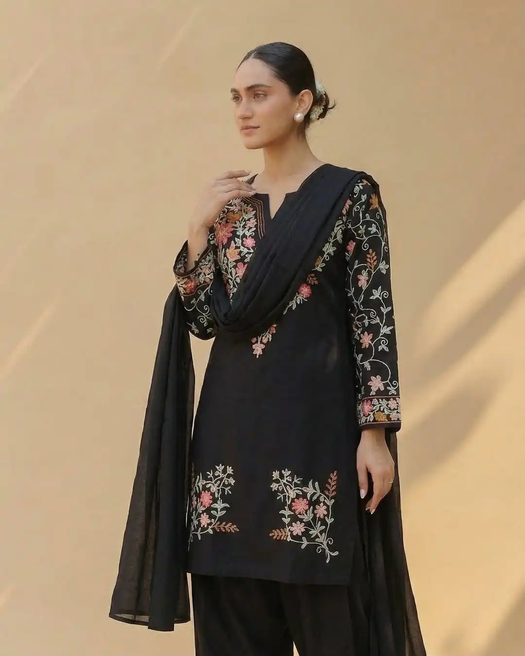 ND 5058 Black | Black Roman Silk Salwar Suit with Embroidery Work. Grab it for ₹2099. Delivery 4-6 Working Days. Shop now. | Casual Suits, Jump Suits, Creative suits, Designer Suits, Palazzo Suits, Party Wear Suits, Patiala Suits, Salwar suit, Straight Suits