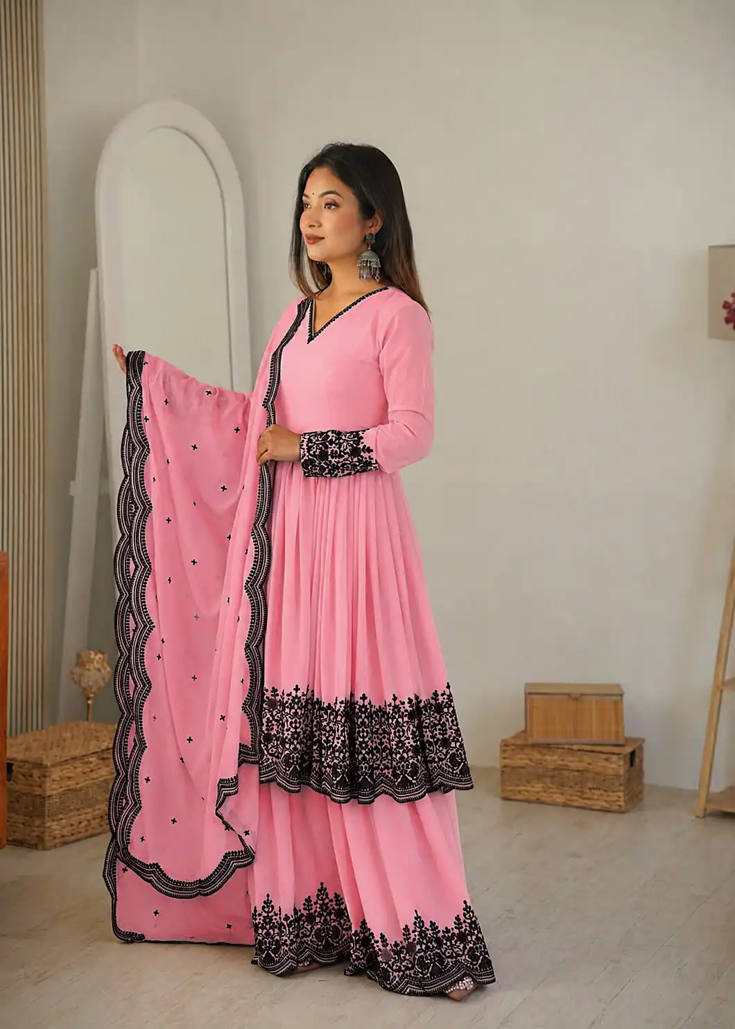 SP 71 Dusty Pink Faux Georgette Salwar Suit with Embroidery Work. Available at ₹2499 only. Delivery 4-6 Working Days. Shop now. | Casual Suits, Jump Suits, Creative suits, Designer Suits, Palazzo Suits, Party Wear Suits, Patiala Suits, Salwar suit, Straight Suits