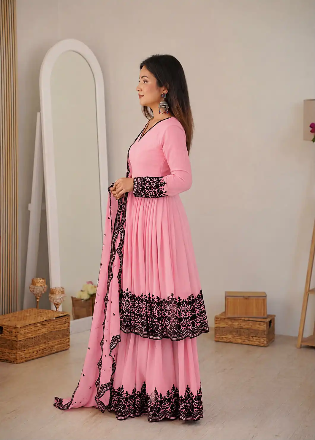 SP 71 Dusty Pink Faux Georgette Salwar Suit with Embroidery Work. Available at ₹2499 only. Delivery 4-6 Working Days. Shop now. | Casual Suits, Jump Suits, Creative suits, Designer Suits, Palazzo Suits, Party Wear Suits, Patiala Suits, Salwar suit, Straight Suits