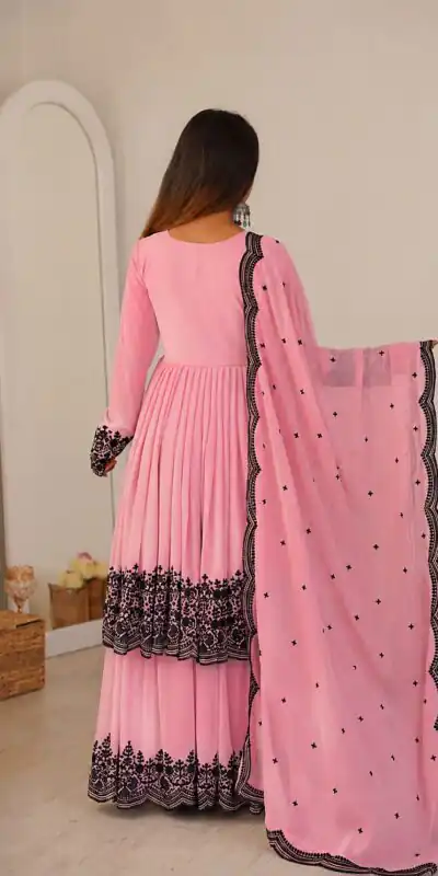 SP 71 Dusty Pink Faux Georgette Salwar Suit with Embroidery Work. Available at ₹2499 only. Delivery 4-6 Working Days. Shop now. | Casual Suits, Jump Suits, Creative suits, Designer Suits, Palazzo Suits, Party Wear Suits, Patiala Suits, Salwar suit, Straight Suits