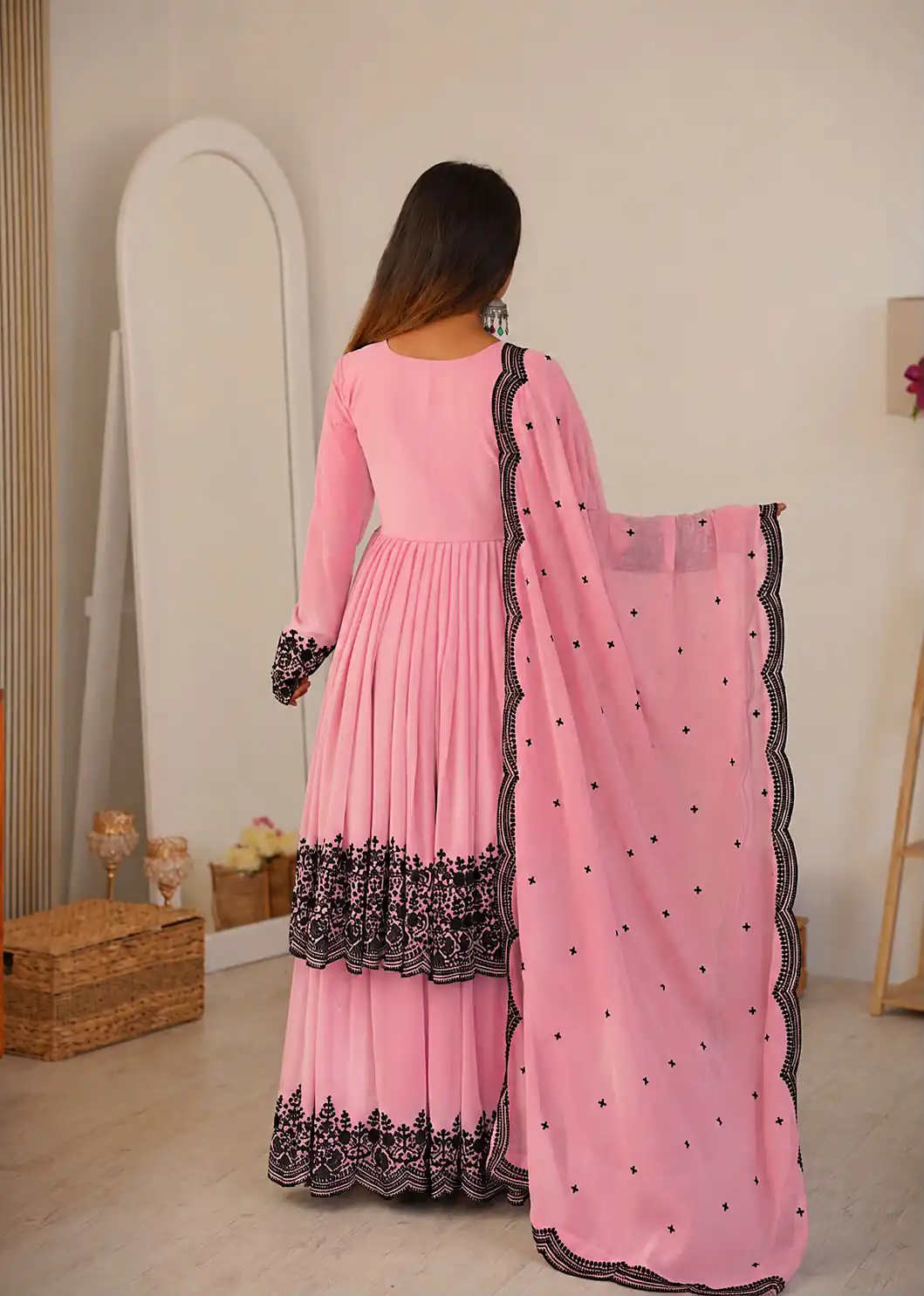 SP 71 Dusty Pink Faux Georgette Salwar Suit with Embroidery Work. Available at ₹2499 only. Delivery 4-6 Working Days. Shop now. | Casual Suits, Jump Suits, Creative suits, Designer Suits, Palazzo Suits, Party Wear Suits, Patiala Suits, Salwar suit, Straight Suits