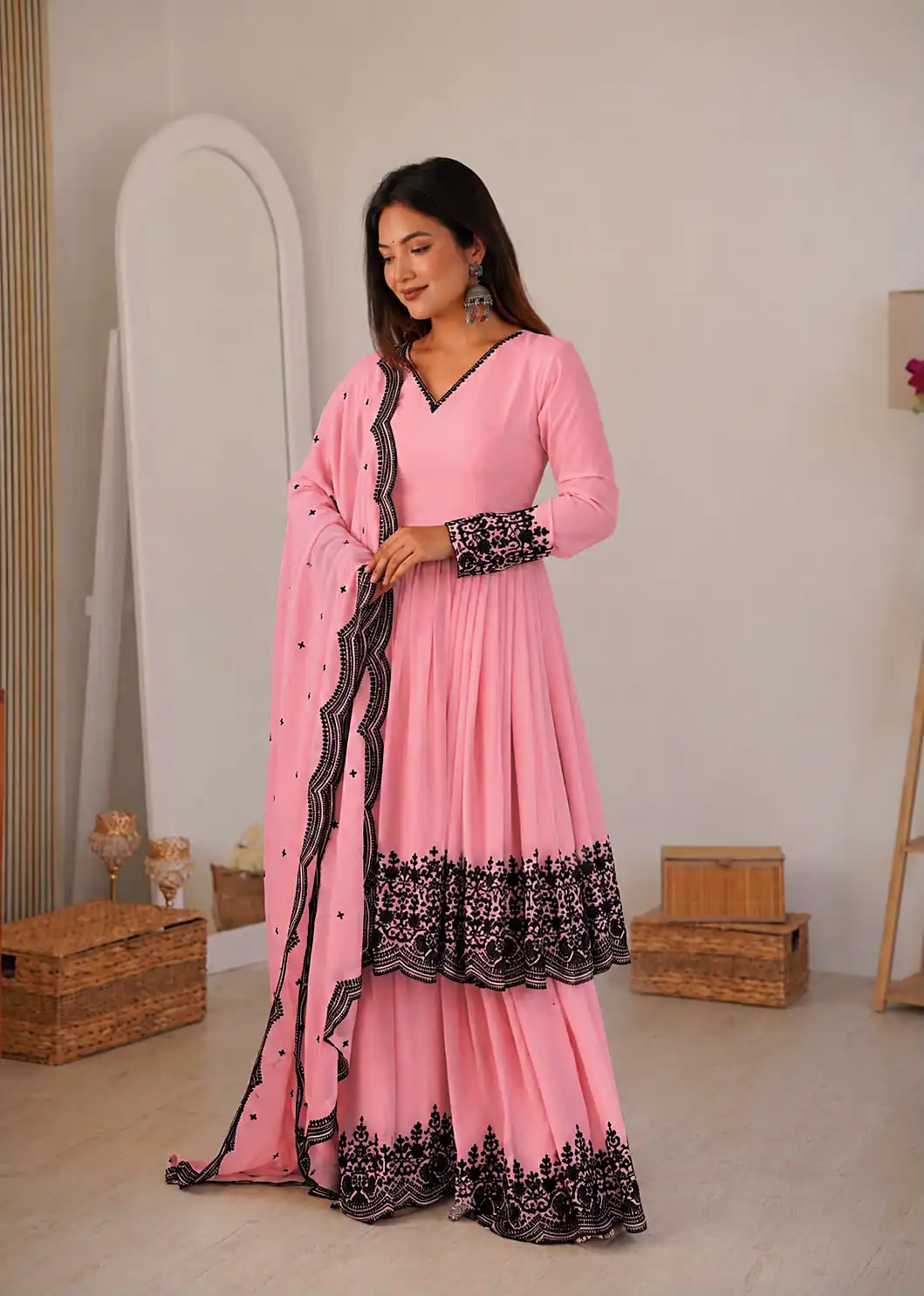 SP 71 Dusty Pink Faux Georgette Salwar Suit with Embroidery Work. Available at ₹2499 only. Delivery 4-6 Working Days. Shop now. | Casual Suits, Jump Suits, Creative suits, Designer Suits, Palazzo Suits, Party Wear Suits, Patiala Suits, Salwar suit, Straight Suits