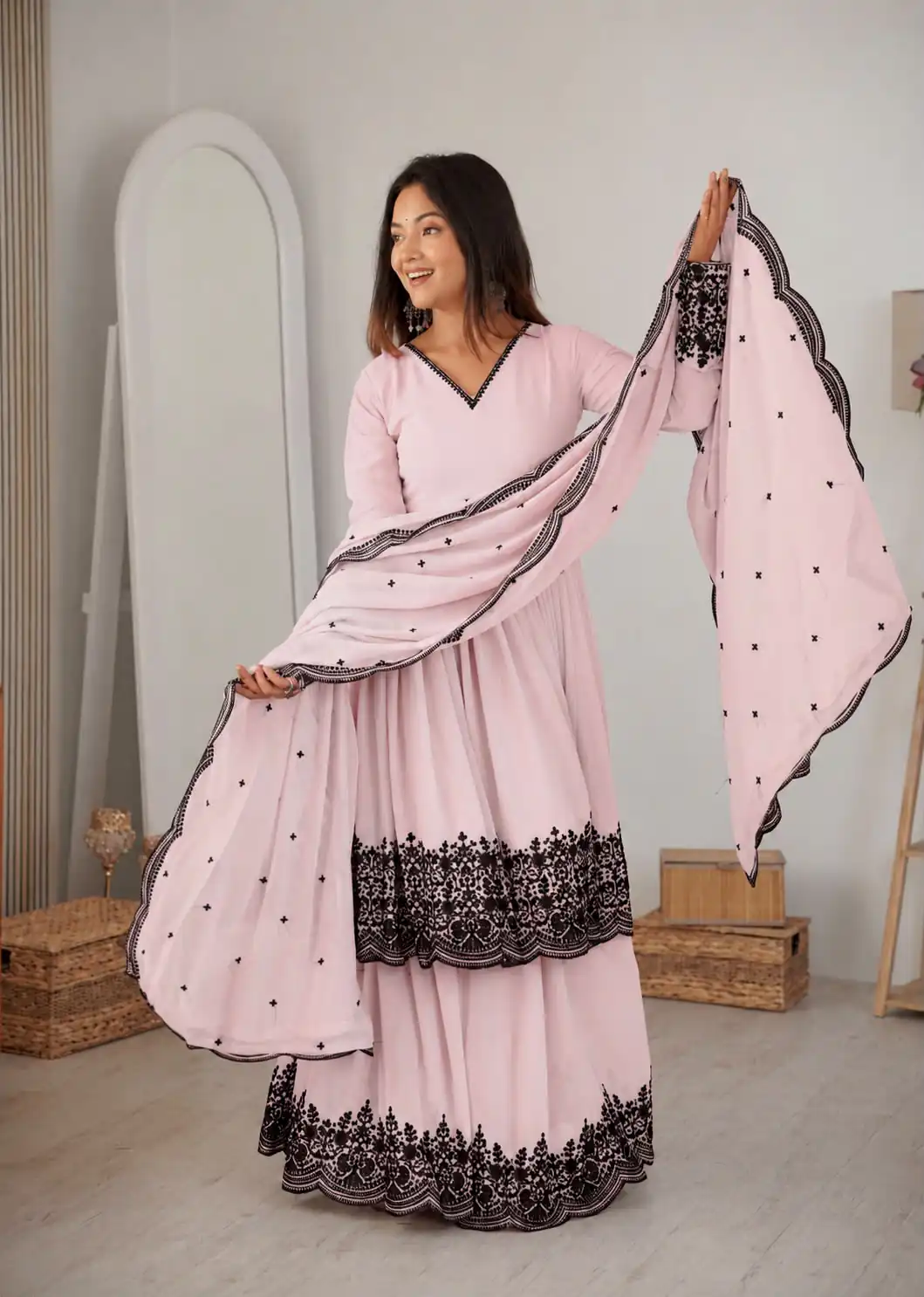 SP 71 Pink Faux Georgette Salwar Suit with Embroidery Work. Available at ₹2499 only. Delivery 4-6 Working Days. Shop now. | Casual Suits, Jump Suits, Creative suits, Designer Suits, Palazzo Suits, Party Wear Suits, Patiala Suits, Salwar suit, Straight Suits