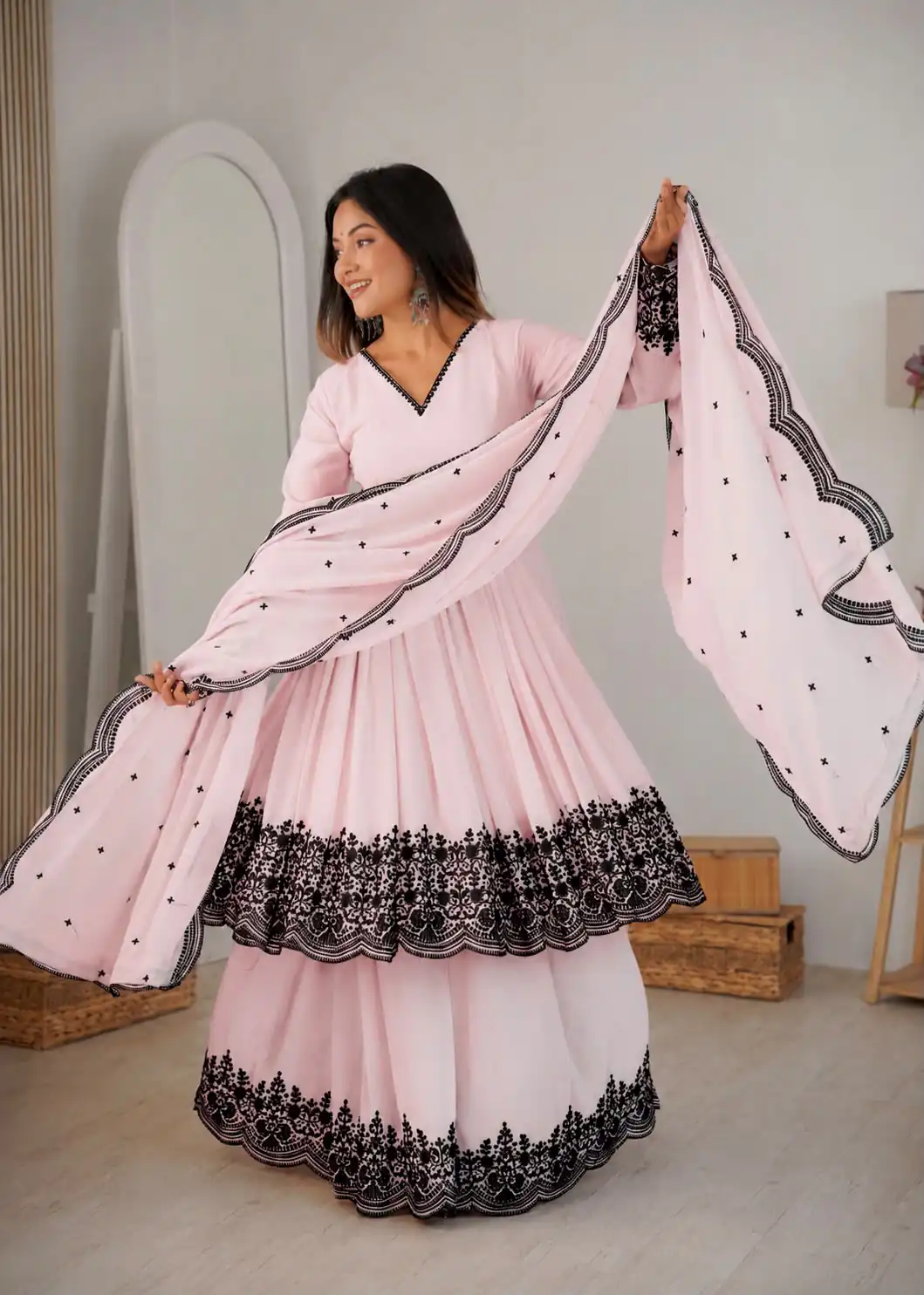 SP 71 Pink Faux Georgette Salwar Suit with Embroidery Work. Available at ₹2499 only. Delivery 4-6 Working Days. Shop now. | Casual Suits, Jump Suits, Creative suits, Designer Suits, Palazzo Suits, Party Wear Suits, Patiala Suits, Salwar suit, Straight Suits