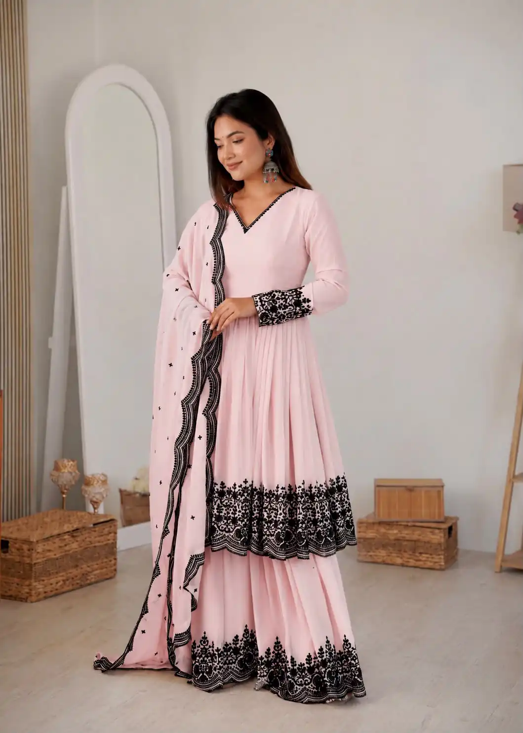 SP 71 Pink Faux Georgette Salwar Suit with Embroidery Work. Available at ₹2499 only. Delivery 4-6 Working Days. Shop now. | Casual Suits, Jump Suits, Creative suits, Designer Suits, Palazzo Suits, Party Wear Suits, Patiala Suits, Salwar suit, Straight Suits
