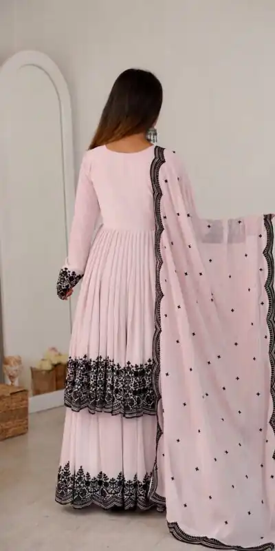 SP 71 Pink Faux Georgette Salwar Suit with Embroidery Work. Available at ₹2499 only. Delivery 4-6 Working Days. Shop now. | Casual Suits, Jump Suits, Creative suits, Designer Suits, Palazzo Suits, Party Wear Suits, Patiala Suits, Salwar suit, Straight Suits