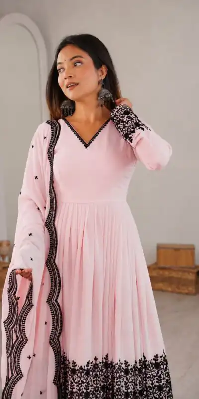 SP 71 Pink Faux Georgette Salwar Suit with Embroidery Work. Available at ₹2499 only. Delivery 4-6 Working Days. Shop now. | Casual Suits, Jump Suits, Creative suits, Designer Suits, Palazzo Suits, Party Wear Suits, Patiala Suits, Salwar suit, Straight Suits
