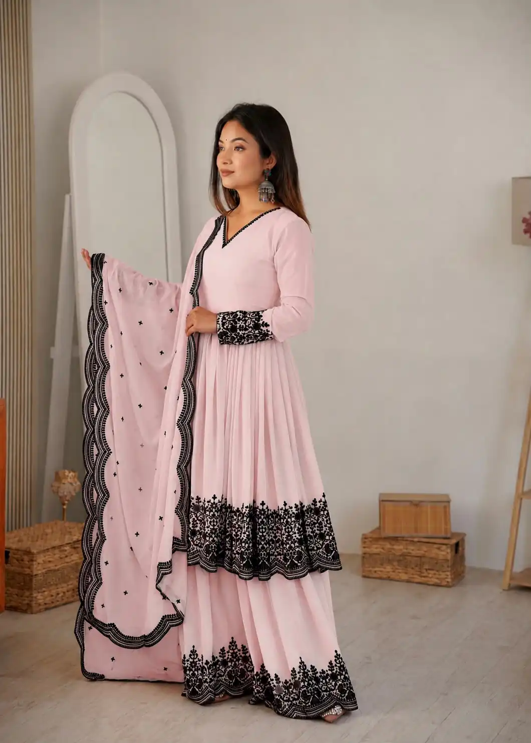 SP 71 Pink Faux Georgette Salwar Suit with Embroidery Work. Available at ₹2499 only. Delivery 4-6 Working Days. Shop now. | Casual Suits, Jump Suits, Creative suits, Designer Suits, Palazzo Suits, Party Wear Suits, Patiala Suits, Salwar suit, Straight Suits