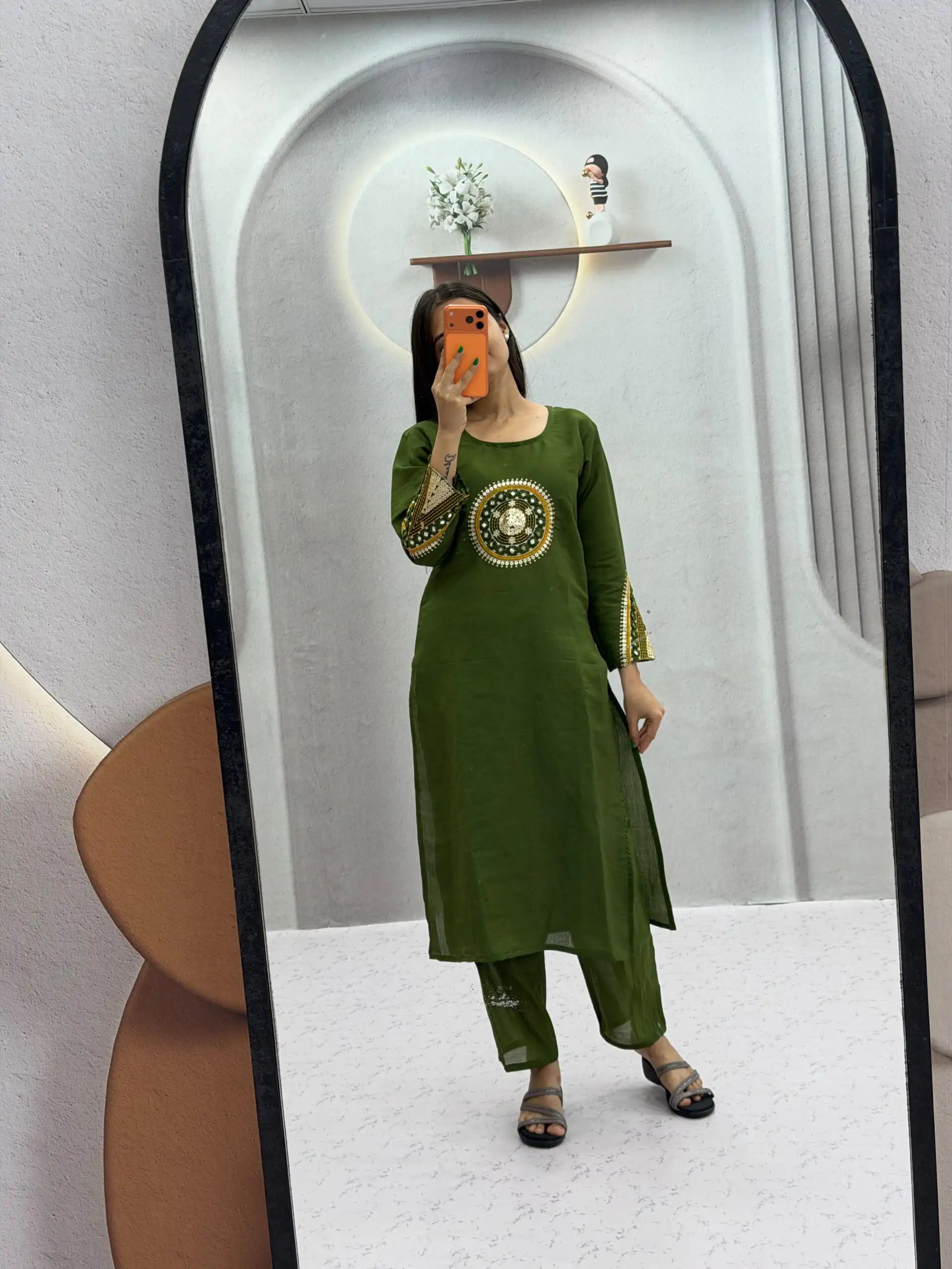Aglow Green Roman Silk Hand Work Salwar Suit - Image 2