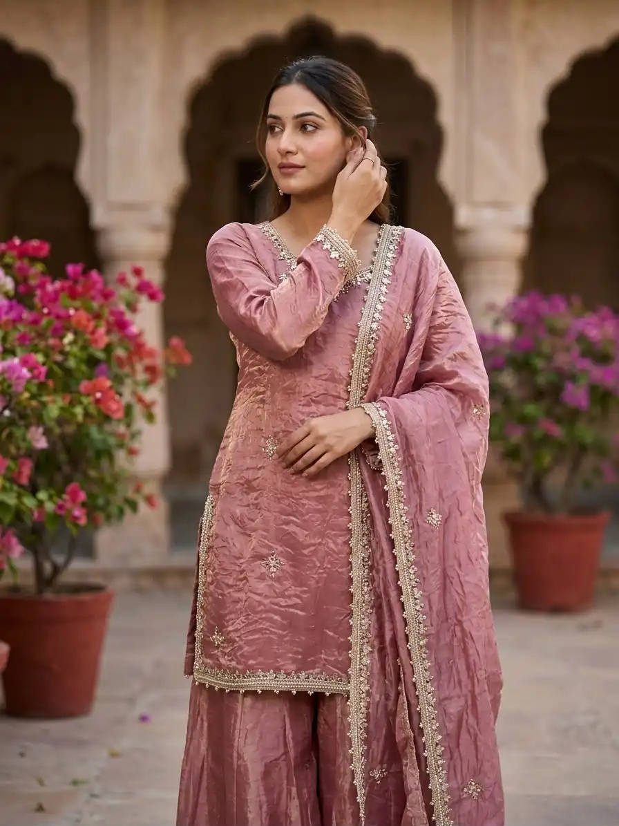 Aglow Peach Fendy Silk ⁠Embroidery Work Salwar Suit - Image 5