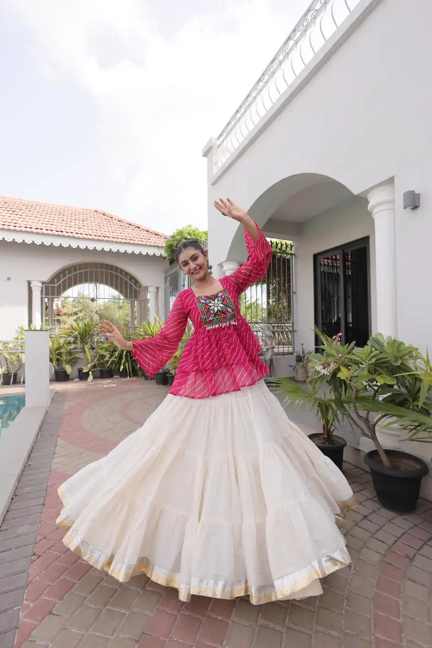 Aglow Pink Kora Cotton Kutchi Patch Work Lehenga Choli