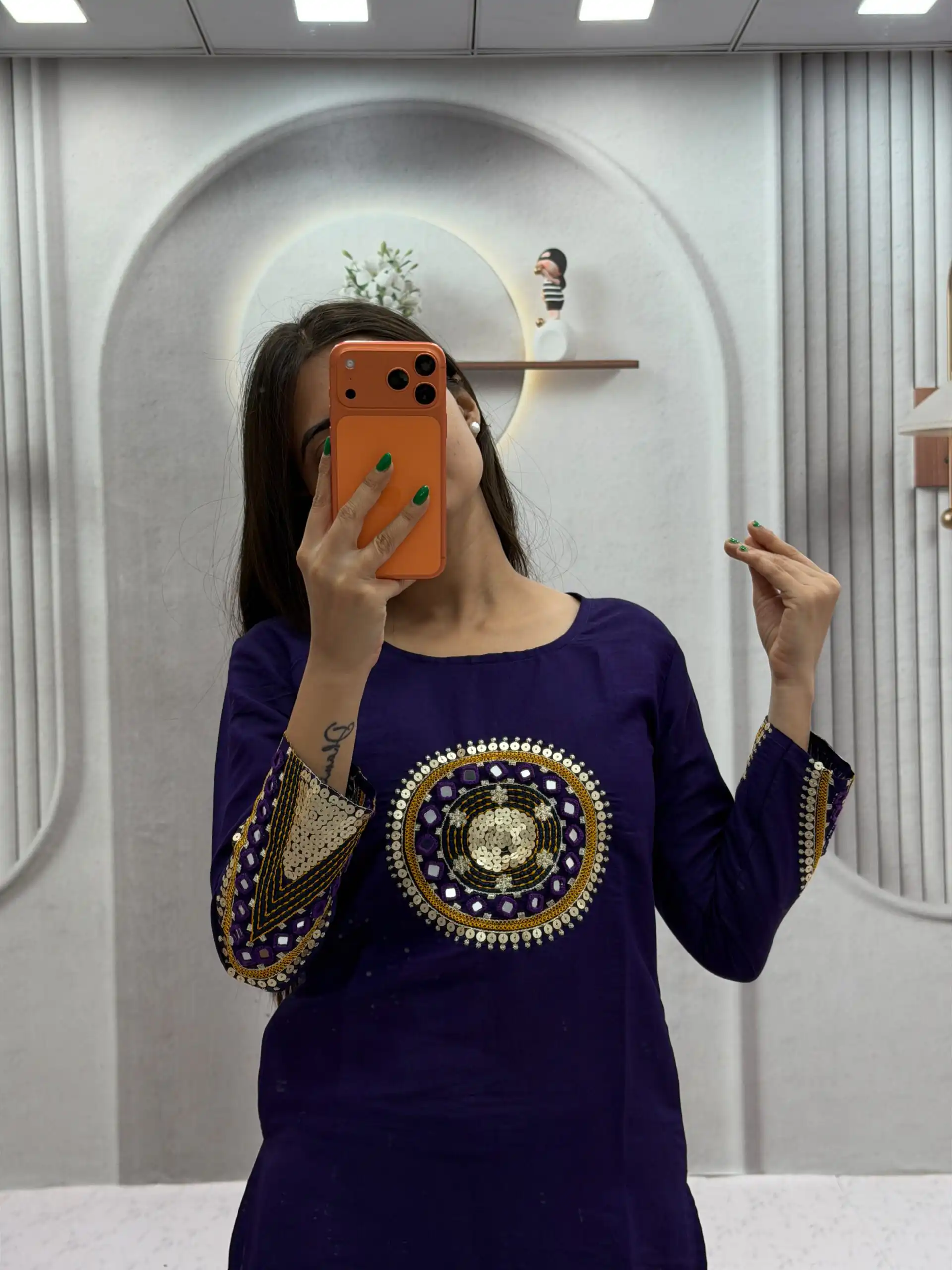 Aglow Purple Roman Silk Hand Work Salwar Suit - Image 3