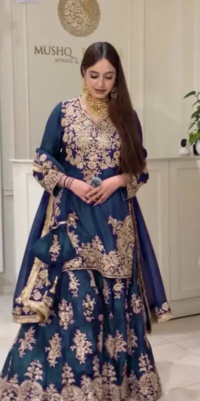 Alternative view of Aglow Rama Chinon Silk Embroidery Work Salwar Suit