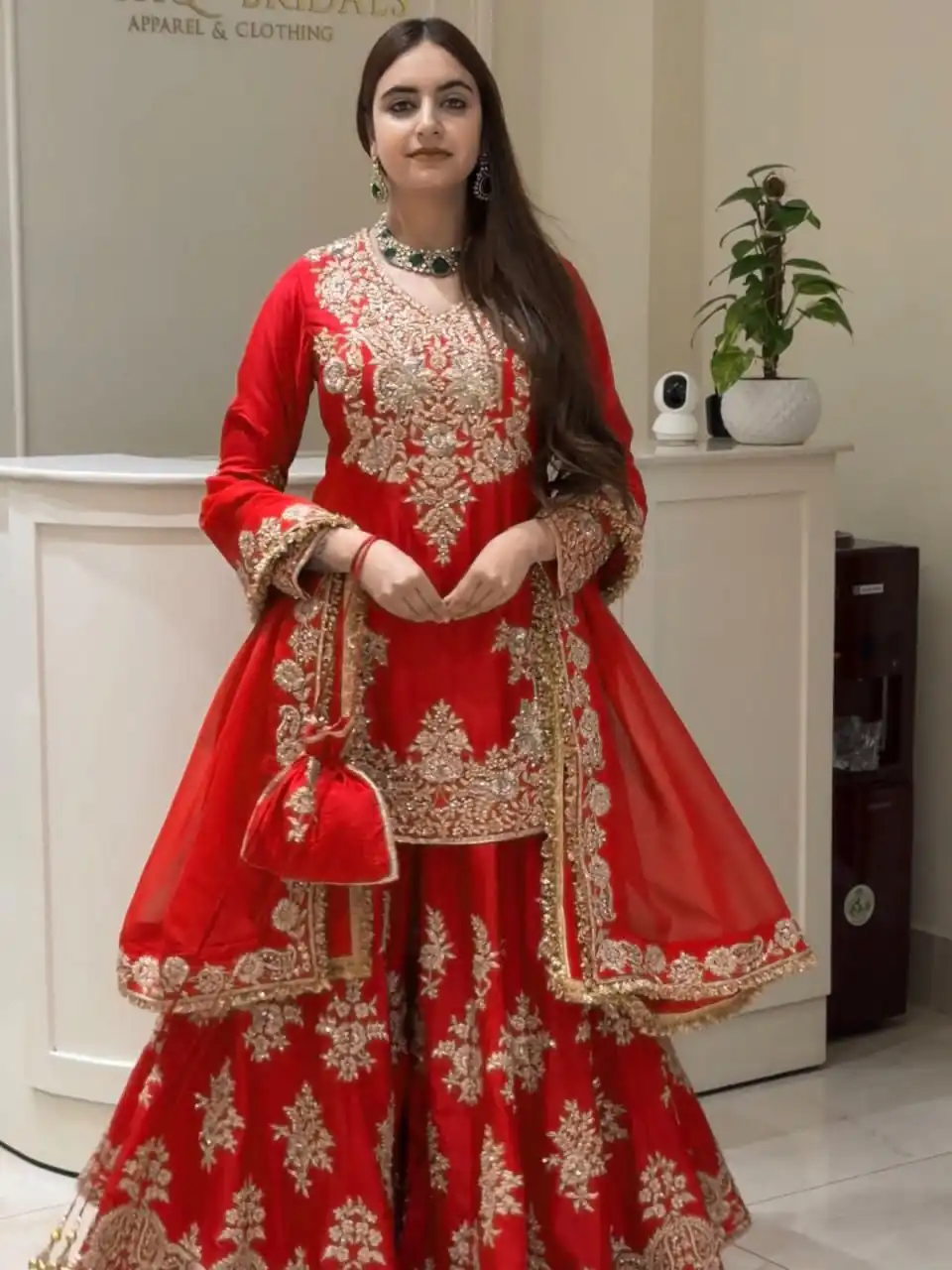 Aglow Red Chinon Silk Embroidery Work Salwar Suit