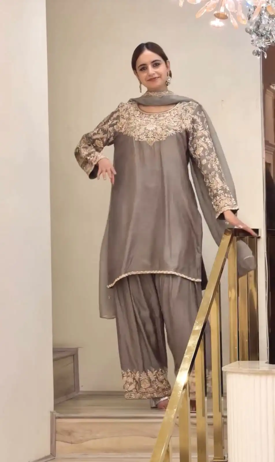 Angelic Grey Chinon Silk Embroider Work Salwar Suit