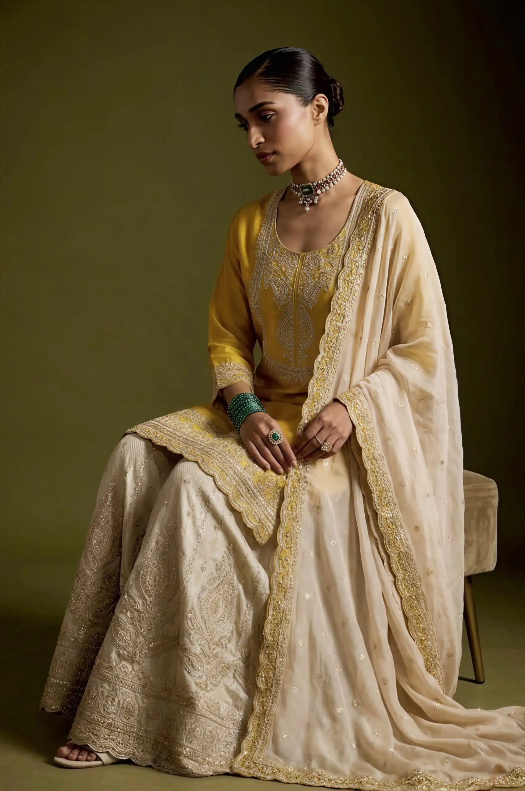 Angelic Yellow Chinon Silk Embroider Work Salwar Suit - Image 9