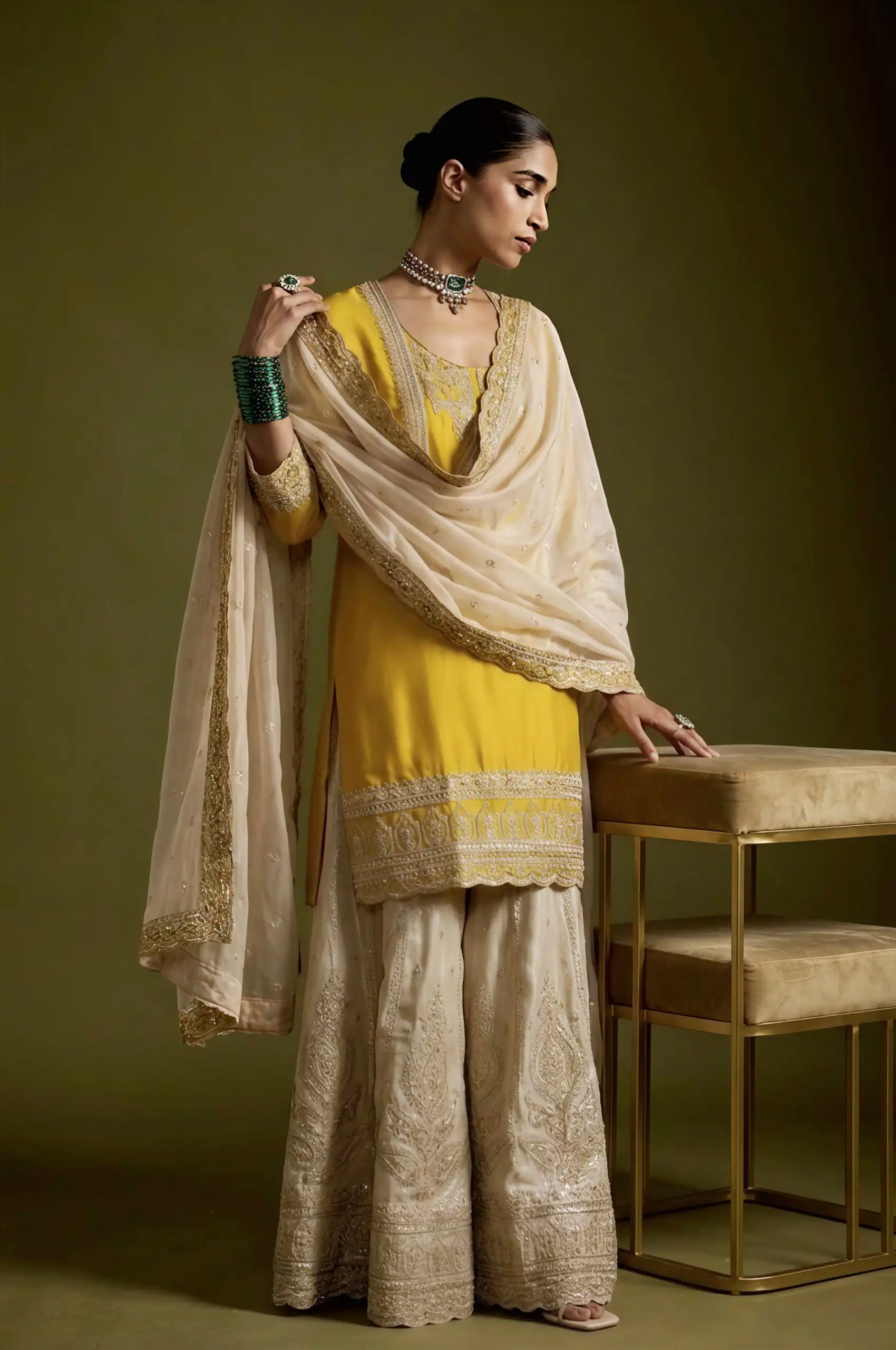 Angelic Yellow Chinon Silk Embroider Work Salwar Suit - Image 10