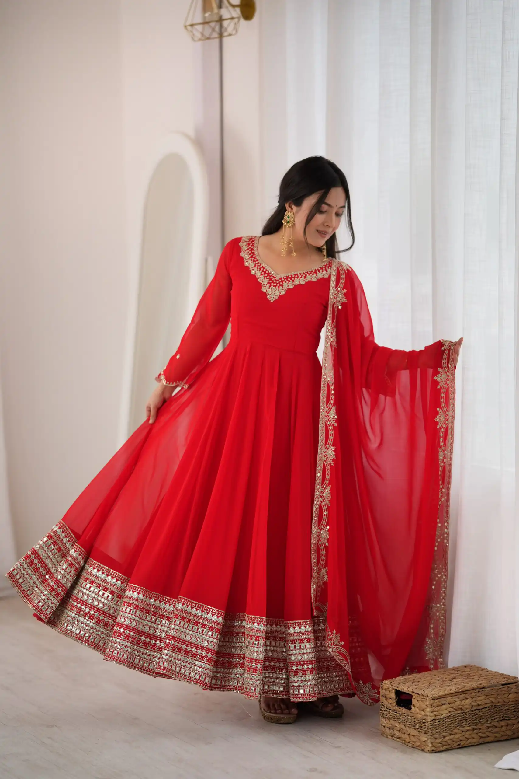 Beautiful Red Fox Georgette Sequence Work Gown - Image 6
