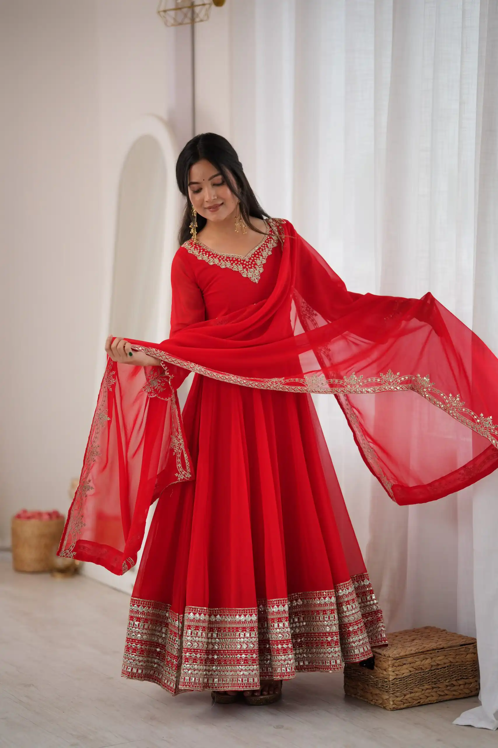 Beautiful Red Fox Georgette Sequence Work Gown - Image 4