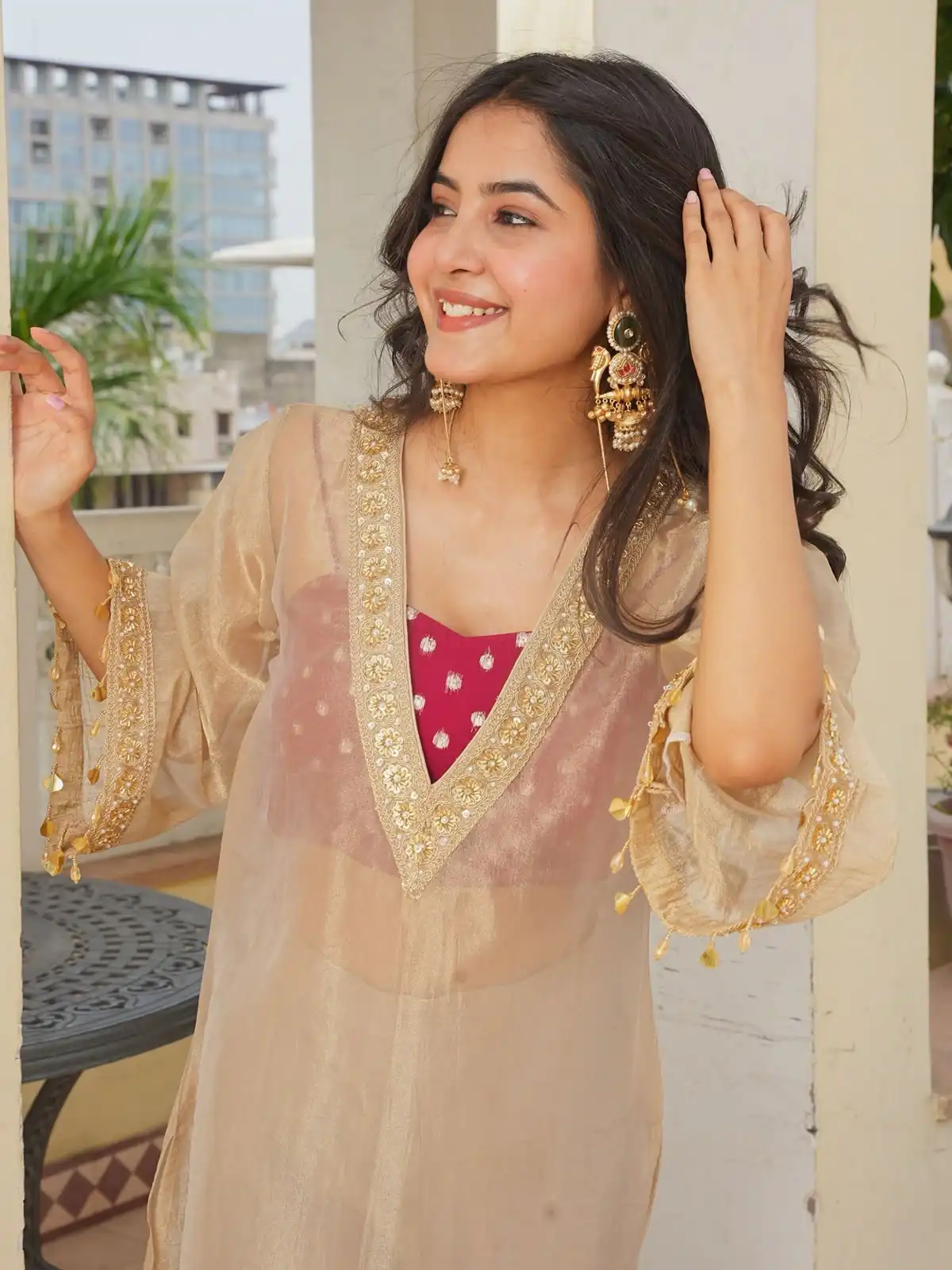 Classic Cream Golden Tissue With Embroidery Salwar Suit