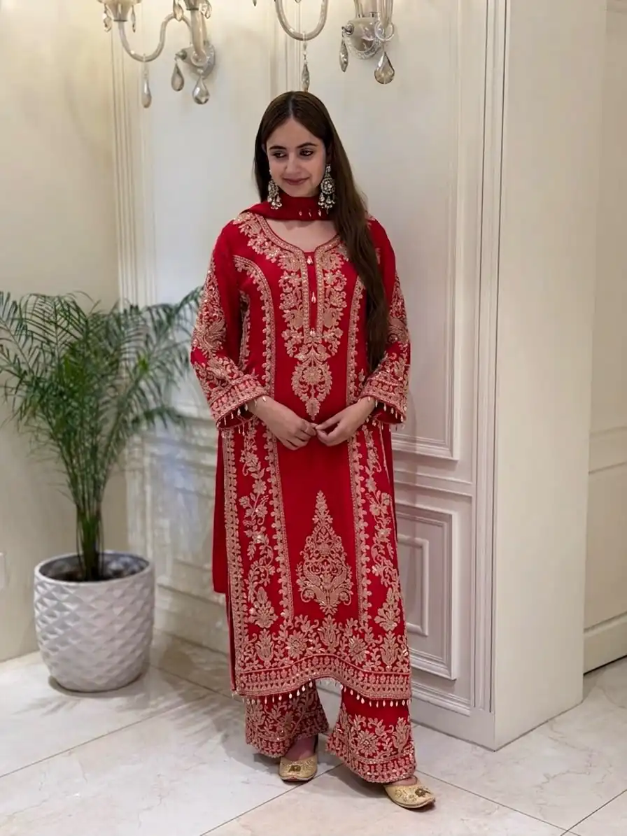Classic Pink Faux Georgette Embroider Work Salwar Suit - Image 4