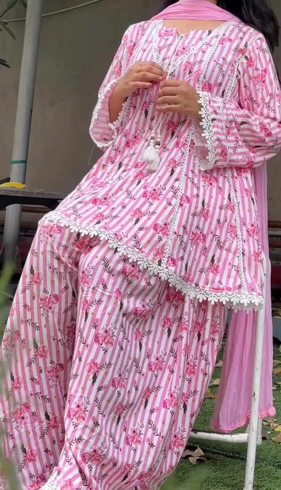 Classic Pink Natural Crap Printed Work Salwar Suit - Image 8