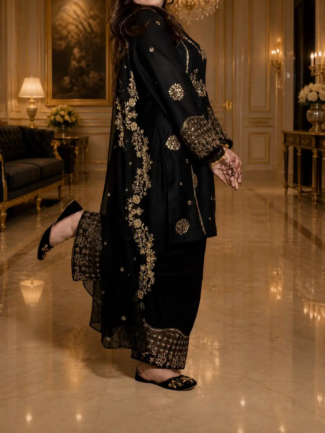 Fancy Black Faux Georgette Sequences Work Salwar Suit - Image 5