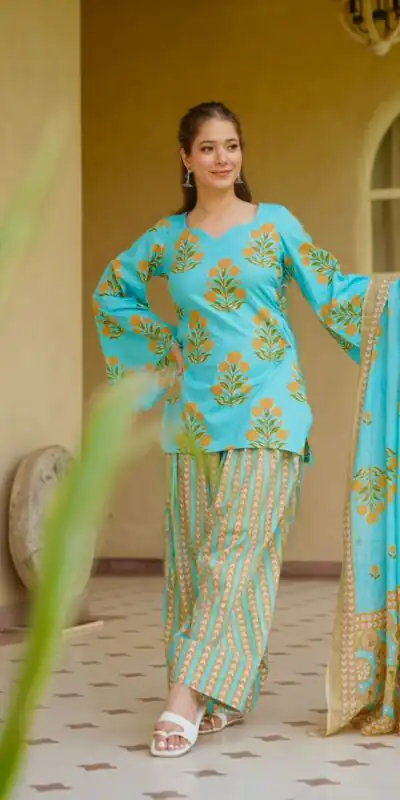 Alternative view of Fancy Firozi Cambric Cotton Printed Salwar Suit