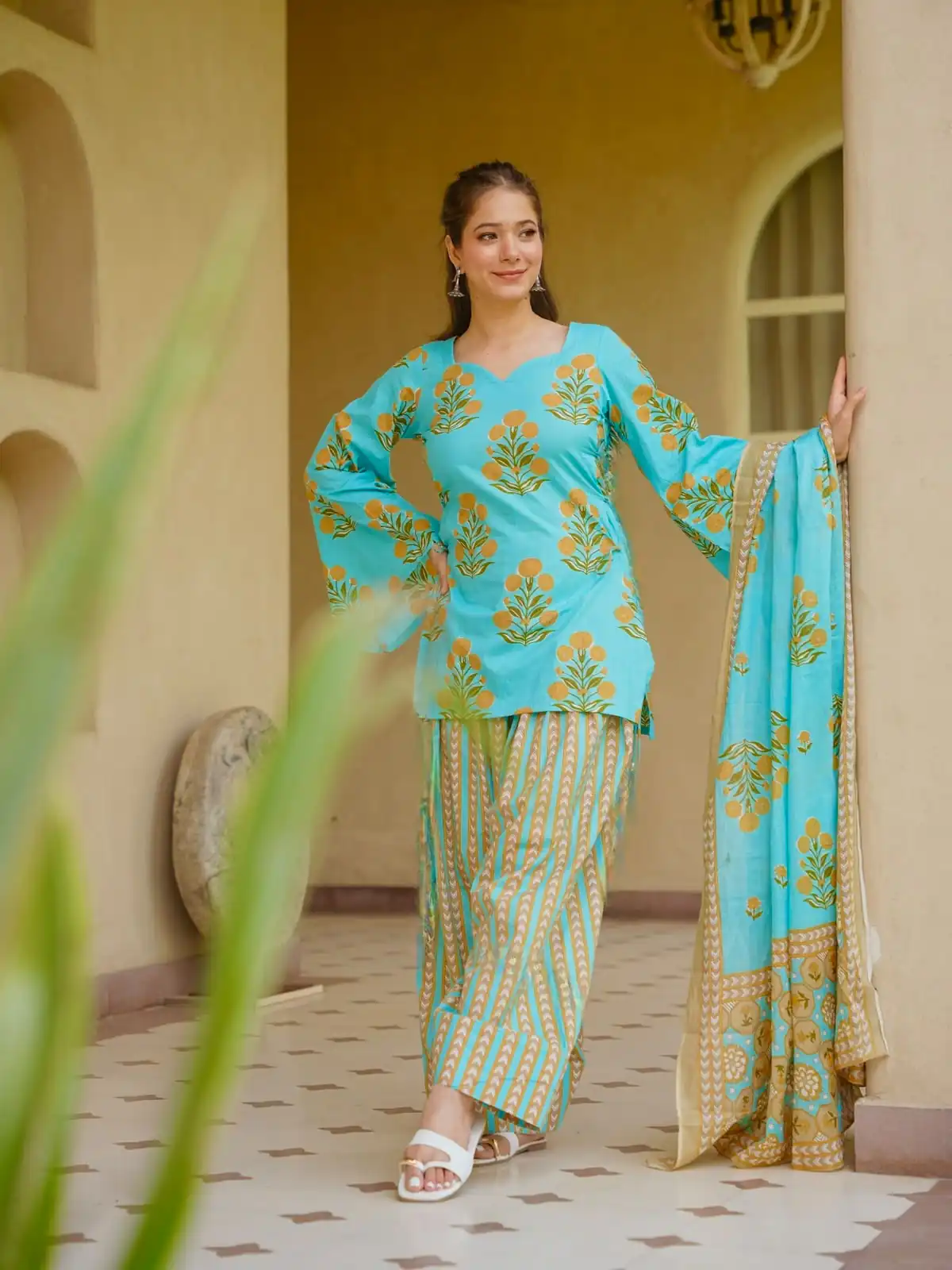 Fancy Firozi Cambric Cotton Printed Salwar Suit - Image 2