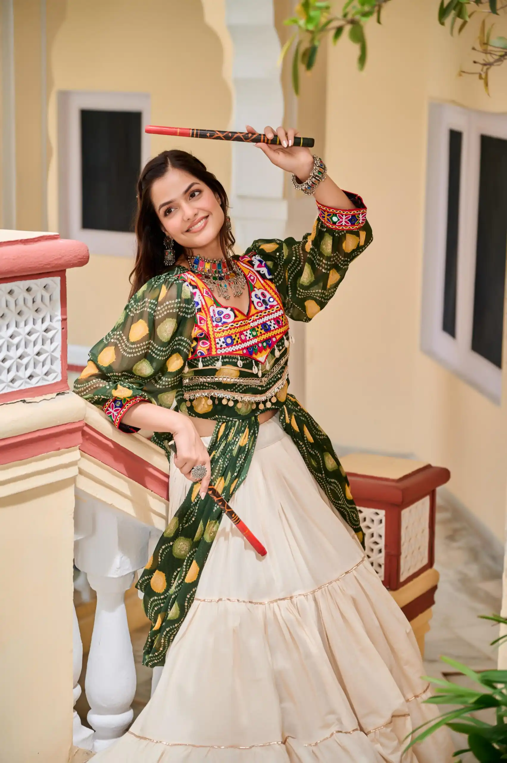 Fancy Green Pure Cotton Gamthi Work Lehenga Choli - Image 4