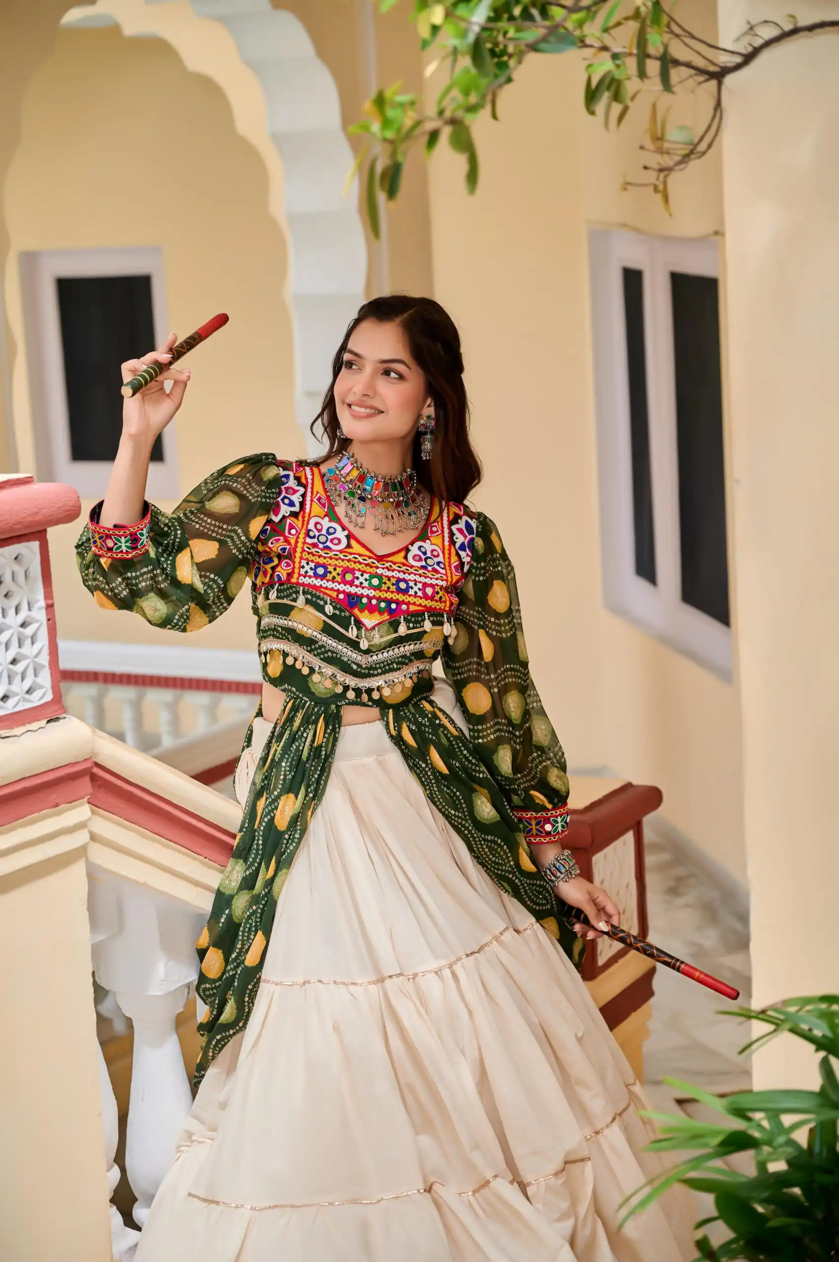 Fancy Green Pure Cotton Gamthi Work Lehenga Choli - Image 8
